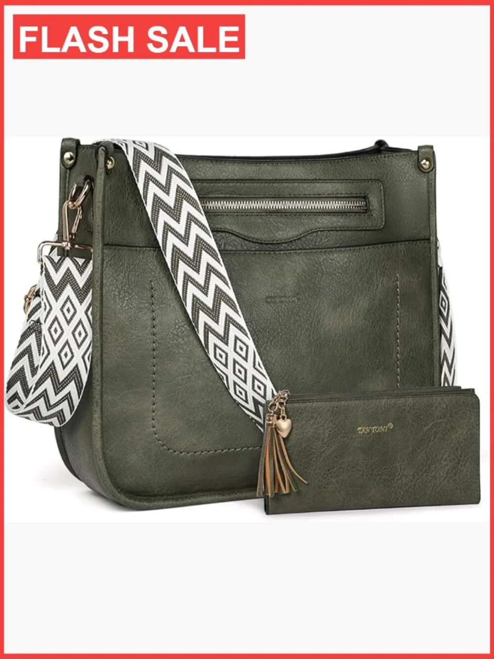Vegan Leather Hobo Crossbody Bag & Wallet Set with Adjustable Strap